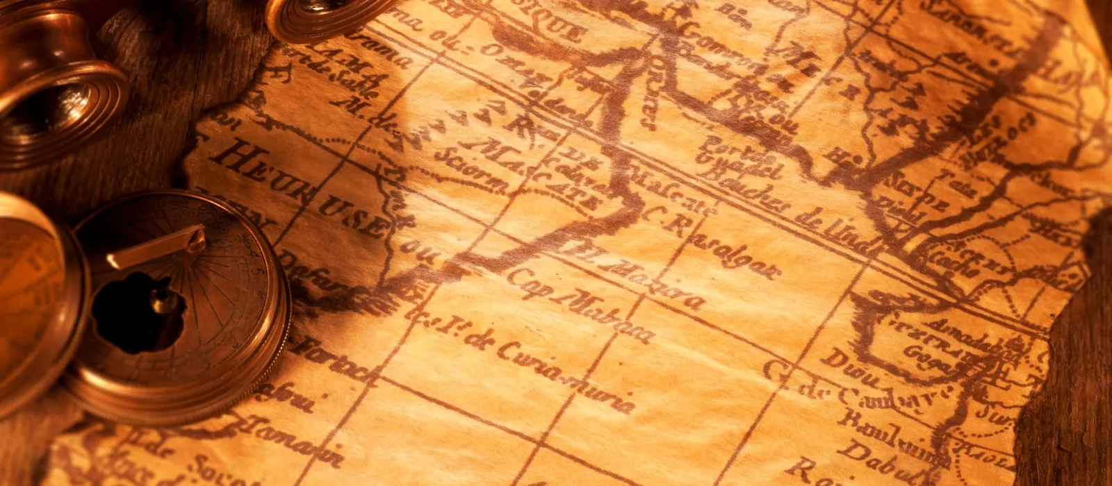 Antique map on a wooden desk