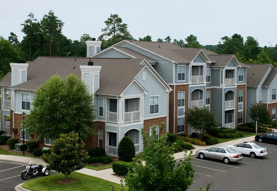 Aerial view of an apartment complex