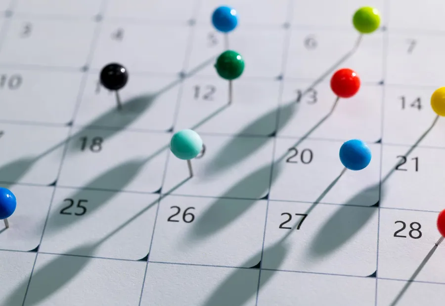 Calendar with pins marking dates