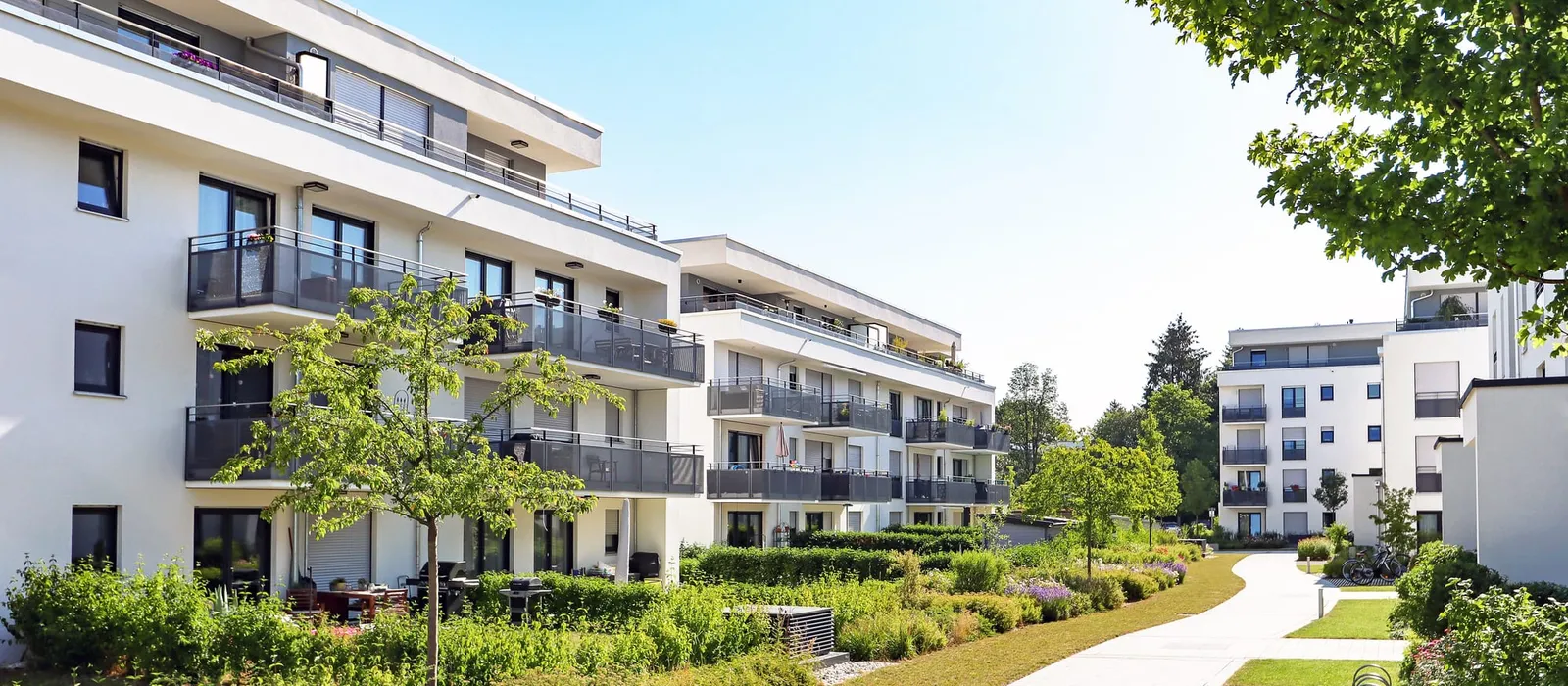 Residential apartment buildings in a city neighbourhood
