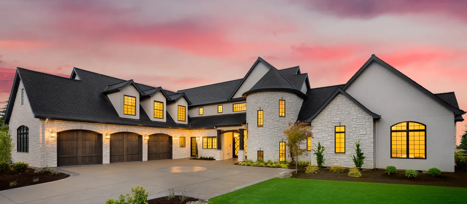 Luxury home exterior in the evening