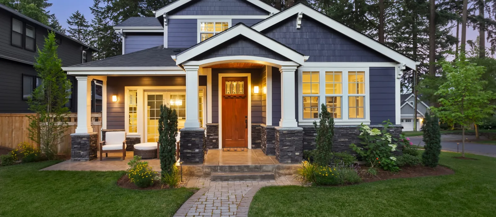 Luxury home exterior at twilight
