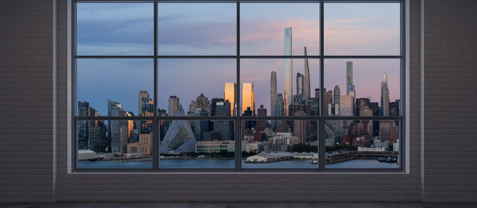 Midtown Manhattan skyline seen from a high-rise window