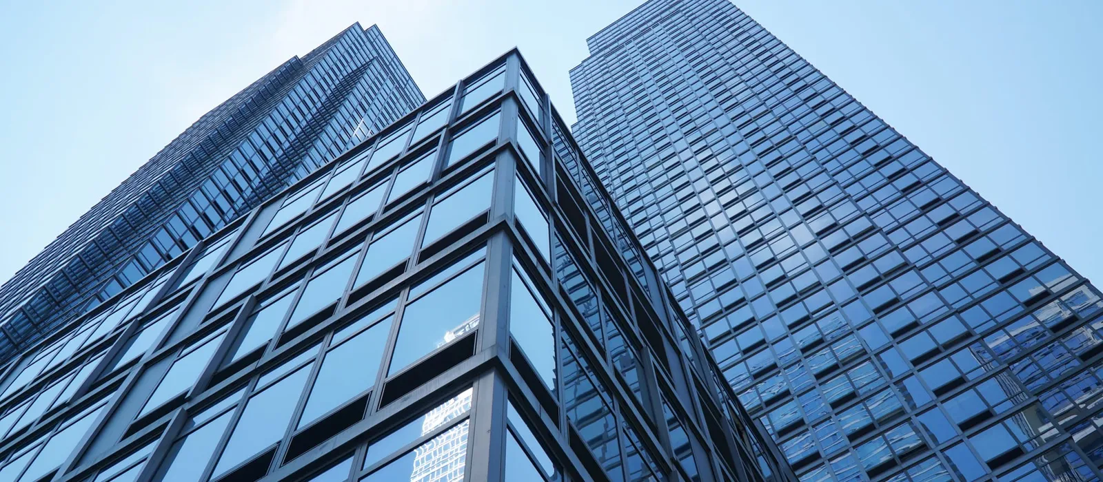 Modern office building with blue glass windows
