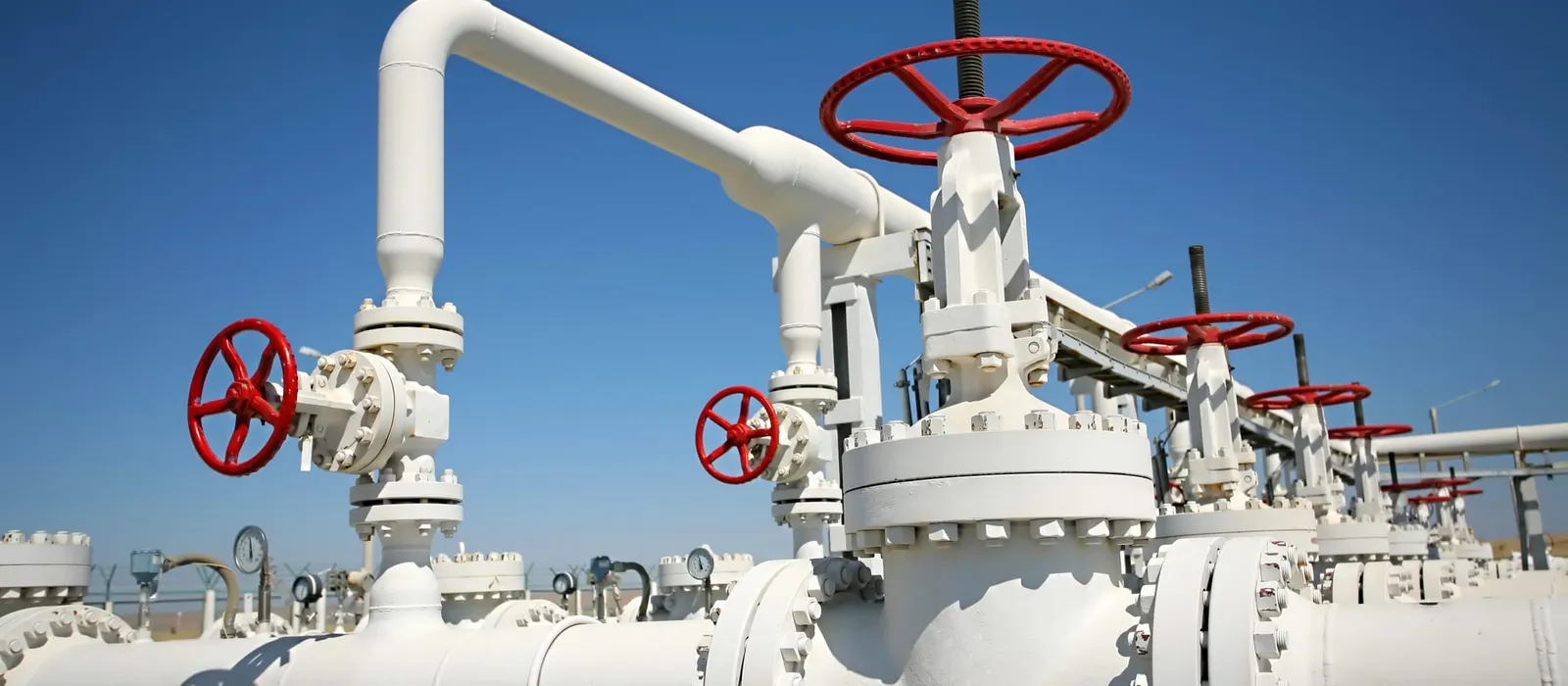 Valves and pipework at an oil and gas processing plant