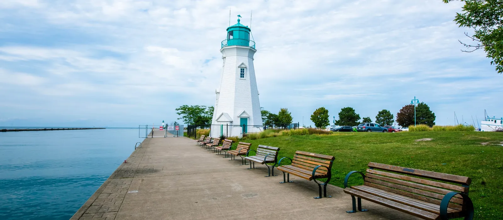 Lighthouse at the end of a pier at Port Dalhousie