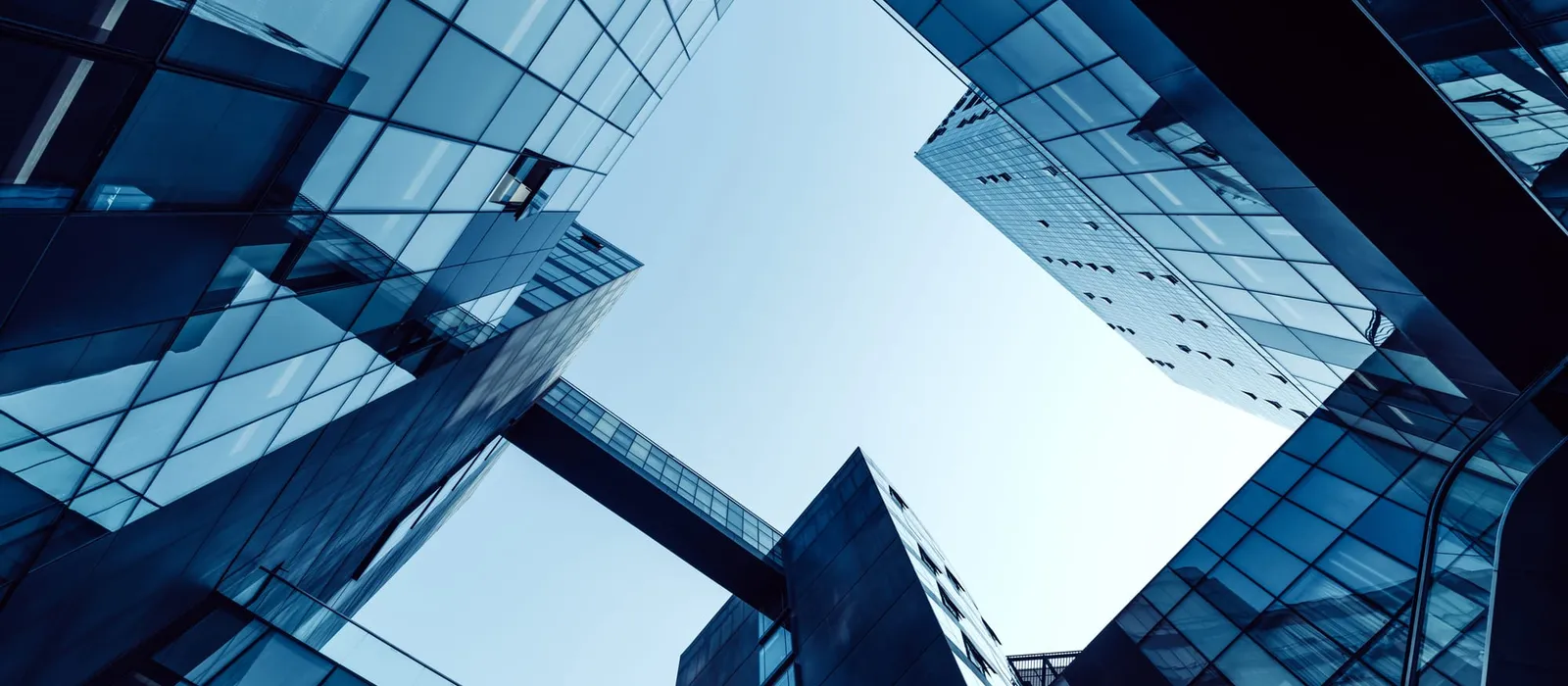 Glass skyscrapers seen from street level