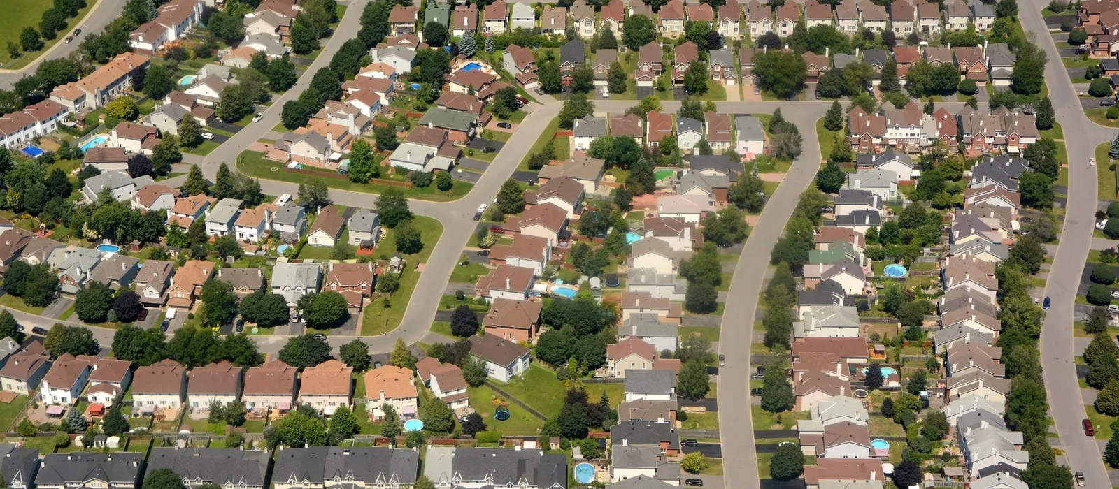Aerial view of suburban streets and houses