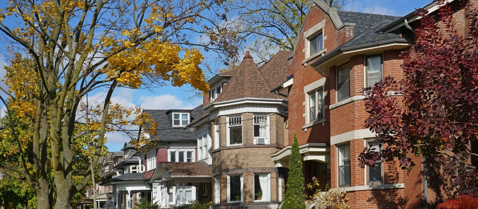 Tree-lined residential street in fall colours