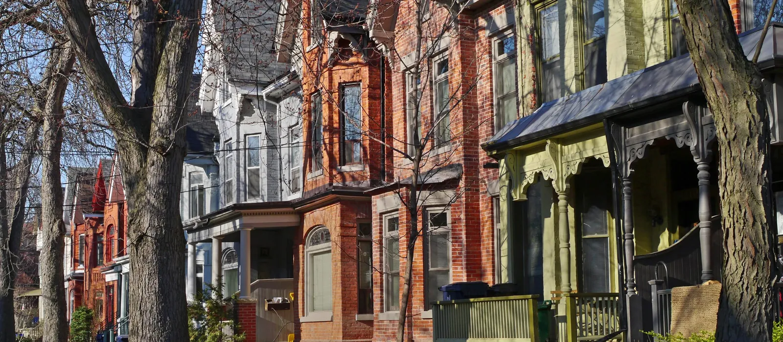 Street of restored Victorian brick row houses