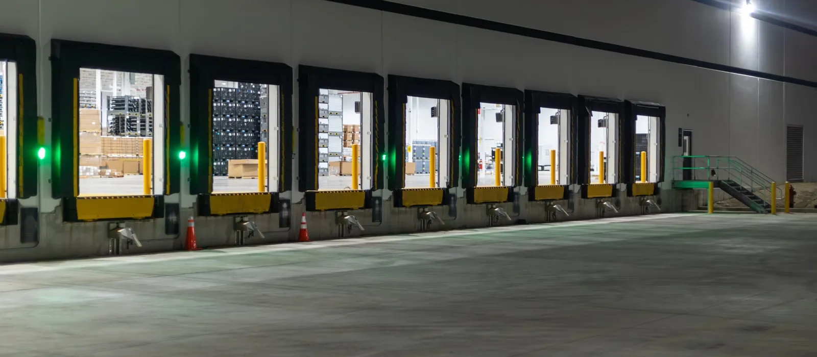 Warehouse with a row of loading docks